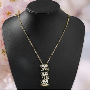 Gold and Black Teacup Pendant Necklace